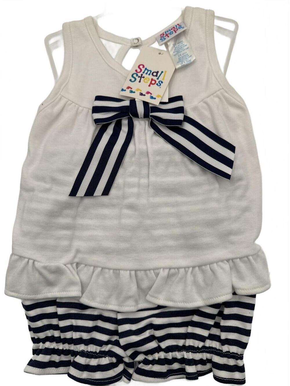 Vintage SMALL STEPS 24 Months 2pc  Sailor Blue White Striped Outfit Sleeveless